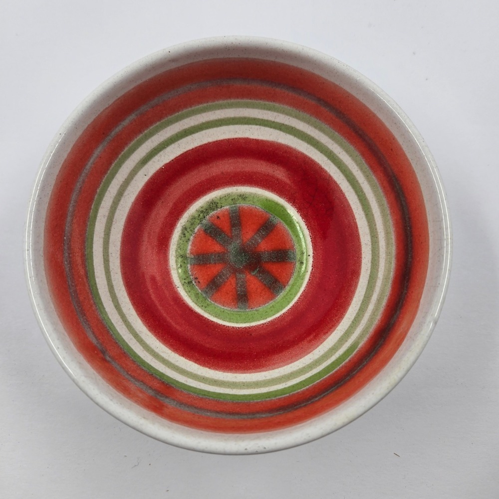 Vintage De Simone Italy Hand Painted Decorative Bowl Red 5 Inch Art Pottery